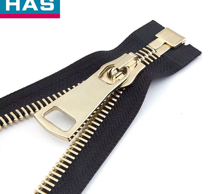 Metal #12 Separating Zippers 27 Inch Metal Jacket Zipper Gold Teeth