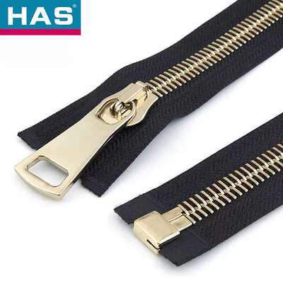 Metal #12 Separating Zippers 27 Inch Metal Jacket Zipper Gold Teeth