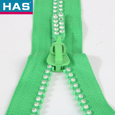 #10 Diamond Lightweight Open Ended Zips Green Decorative Zippers For Dresses