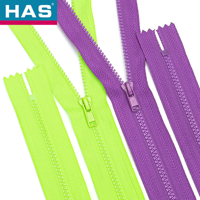 Fluorescent Green Invisible Zipper Closed End / Open End Purple Separating Zipper