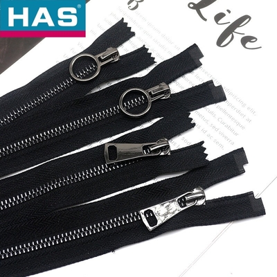 Eco Friendly Metal Zippers Polished Black Metal Zip For Garment Jacket