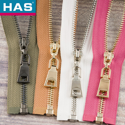 Fancy #5 Brass Zipper Green White 2 Way Metal Zip With Unique Zipper Pulls