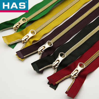 #3 #5 #7 Nylon Zippers Golden Teeth Heavy Duty Coat Zippers Nickel Free