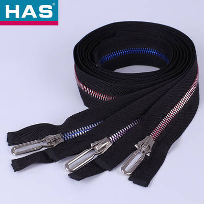 28 Inch Open Ended Zip Black Eco Friendly Zipper Red Teeth For Leather Garment