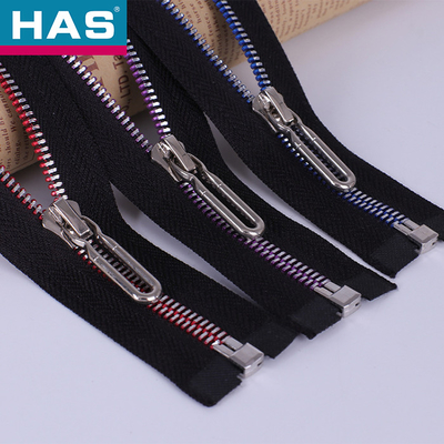 28 Inch Open Ended Zip Black Eco Friendly Zipper Red Teeth For Leather Garment