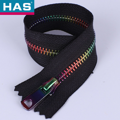 Brass Colored Metal Zippers #5 #10 Rainbow Teeth Zippers For Clothing