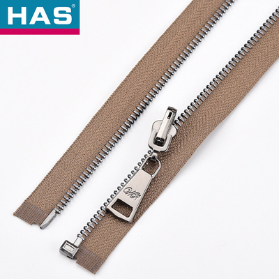 Customizable Fashion Metal Zippers Brown Open Ended Zip For Jacket