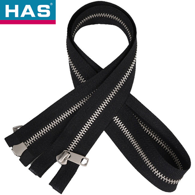 Black Metal Jacket Zippers #7 Double Open End Zipper For Shoes