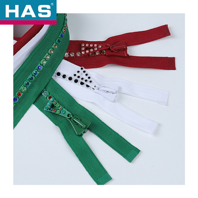 High Quality 60cm Open End Rhinestone Zipper Crystal Custom Resin Zipper Color Diamond