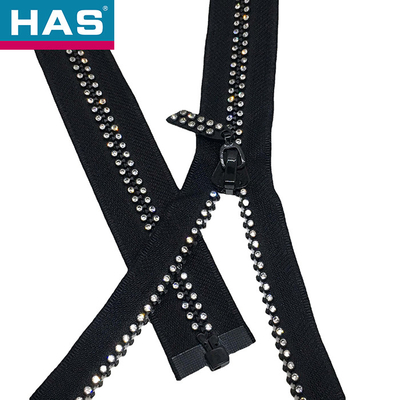 Rhinestone Zipper 10# Polished Open End Plastic Diamond Zipper for Clothing