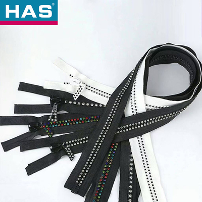 Rhinestone Zipper 10# Polished Open End Plastic Diamond Zipper for Clothing
