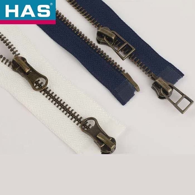 Two Way Open End Brass Plated Bronze Y Teeth Zipper Double Auto Lock Slider For Coats