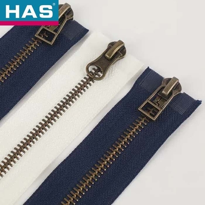 Two Way Open End Brass Plated Bronze Y Teeth Zipper Double Auto Lock Slider For Coats