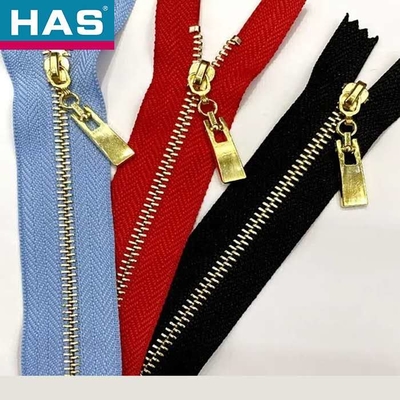 Light Gold Teeth Zipper With Auto-Lock Hook Slider Teeth Close End Zippers