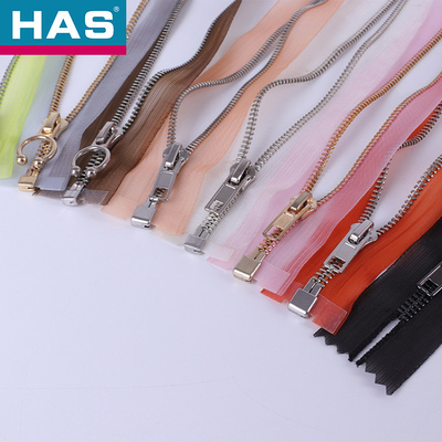 HAS #5 Sheer Zippers With Keyring Pulls For Fashion DIY Projects