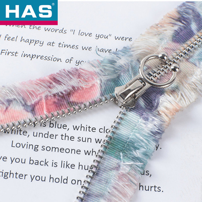 HAS #5 Fuzzy Stripe Zippers With Keyring For Bags Apparel