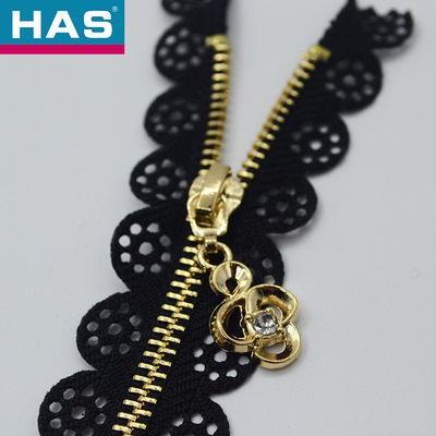HAS #3 Decorative Lace Hollow  Zipper With Black Eyelet Tape