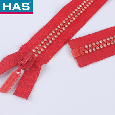HAS #10 Diamond Studded Zipper With Open Tail Resin Zipper For Clothing Bags