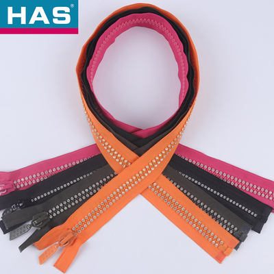 HAS #10 Diamond Studded Zipper With Open Tail Resin Zipper For Clothing Bags