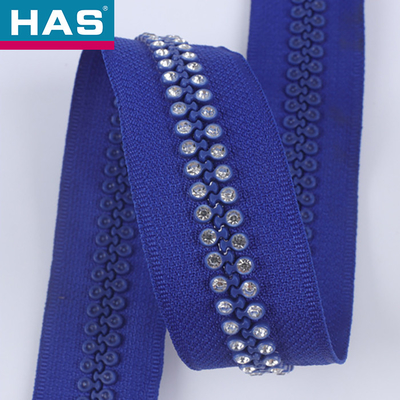 HAS #10 Diamond Studded Zipper With Open Tail Resin Zipper For Clothing Bags