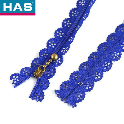 HAS #3 Assorted Lace Trim Zippers With Metal Sliders For Clothing Or Bags