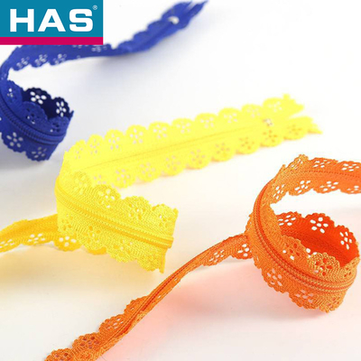 HAS #3 Assorted Lace Trim Zippers With Metal Sliders For Clothing Or Bags