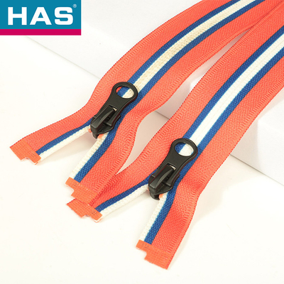 HAS #5 Striped Nylon Zippers With Plastic Sliders For Clothing Or Bags