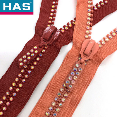 Custom Colorful Diamond / Rhinestone Open-end Plastic Zippers Accessories