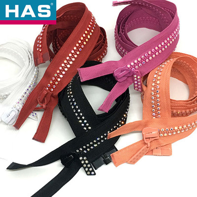 Custom Colorful Diamond / Rhinestone Open-end Plastic Zippers Accessories