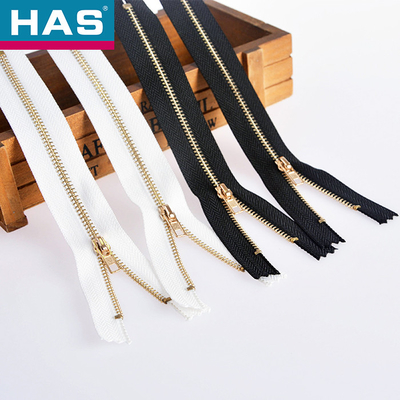 #5 Metallic Closed End Zips Smooth  Brass Zipper White For Garment