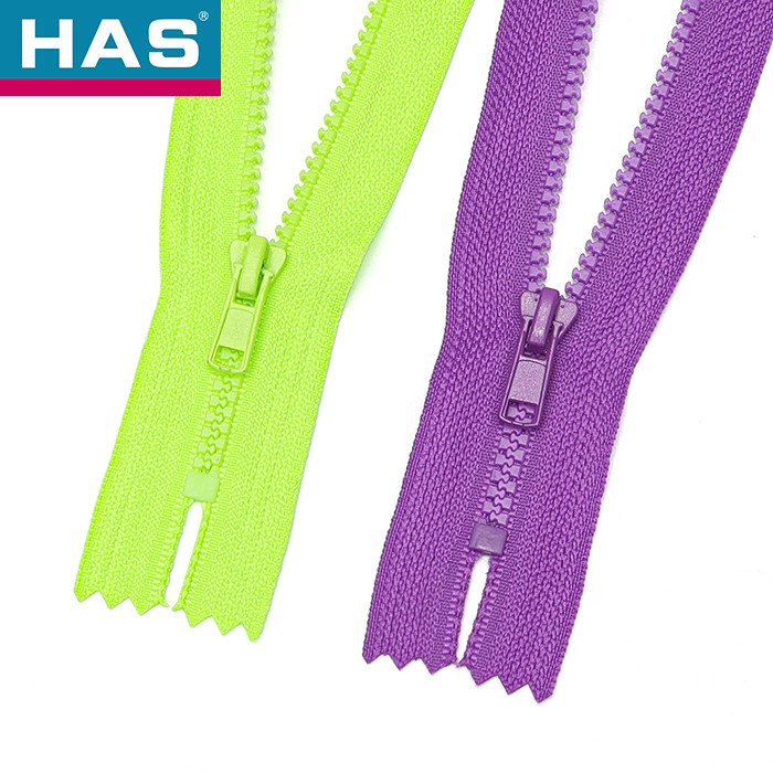 Fluorescent Green Invisible Zipper Closed End / Open End Purple Separating Zipper