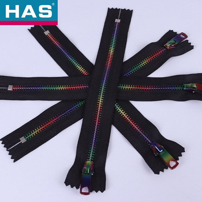 Brass Colored Metal Zippers #5 #10 Rainbow Teeth Zippers For Clothing