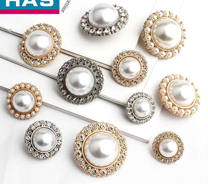 Silver Gold Diamond Buttons 15 / 18 / 20 / 23 / 25mm Pearl Button