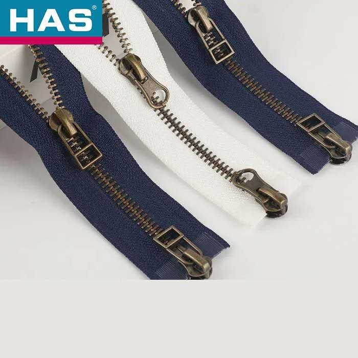 Two Way Open End Brass Plated Bronze Y Teeth Zipper Double Auto Lock Slider For Coats