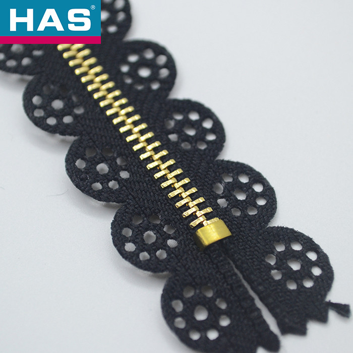 HAS #3 Decorative Lace Hollow  Zipper With Black Eyelet Tape
