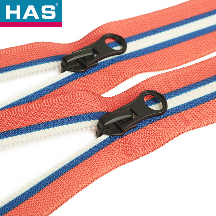 HAS #5 Striped Nylon Zippers With Plastic Sliders For Clothing Or Bags