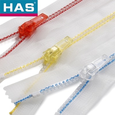 #5 Blue Resin Zippers with Transparent Plastic Strip Package for Clothing or Luggage