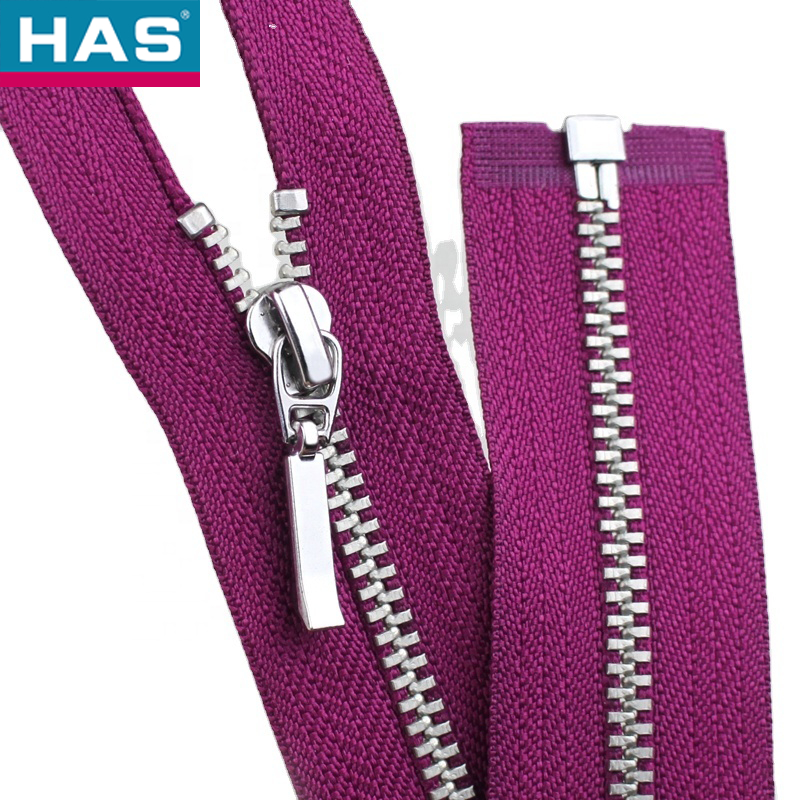 #5 Closed-End Purple Nylon Zipper With Silver Teeth For Garment Or Bags