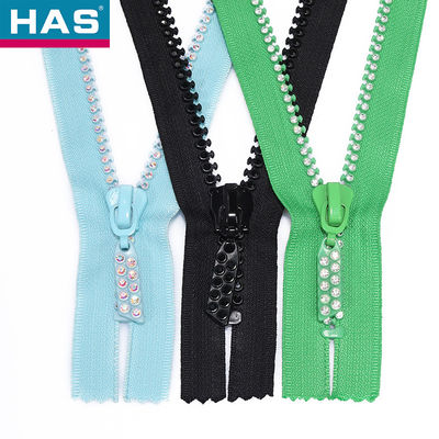 Zíper Versátil com Dentes de Diamante para Decoração de Roupas com Design de Cauda Fechada