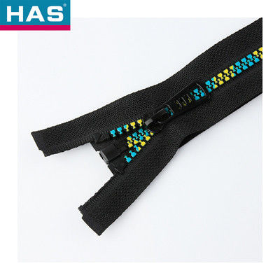 Plastik Puller Korea Double Color Adhesive Resin Zipper Untuk Jeans Jaket Setiap Panjang Dan Ekor Terbuka