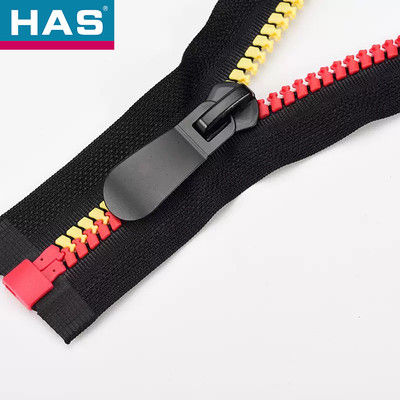 #3 Cremallera de plástico de dos colores de extremo abierto dinámica para prendas y bolsos