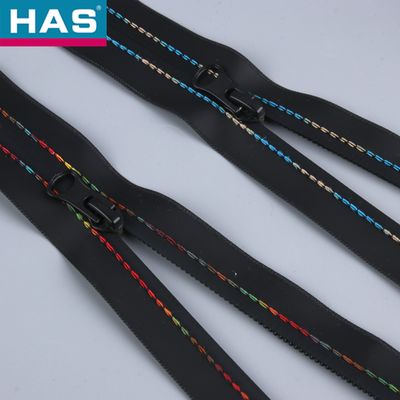 Khóa kéo chống thấm nước #5 với đầu hở và khóa kéo chỉ đôi hai màu sọc đôi cho quần áo